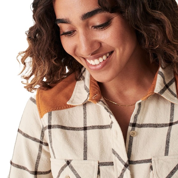 Faherty Daly button-down flannel shirt with corduroy accents women’s size small - Picture 3 of 8